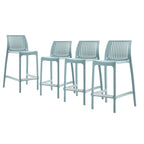 HomeRoots Set of Four 26 Baby Blue Heavy Duty Plastic Low Back Outdoor Counter Height Bar Chairs