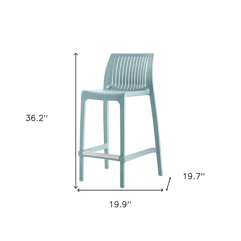 HomeRoots Set of Four 26 Baby Blue Heavy Duty Plastic Low Back Outdoor Counter Height Bar Chairs