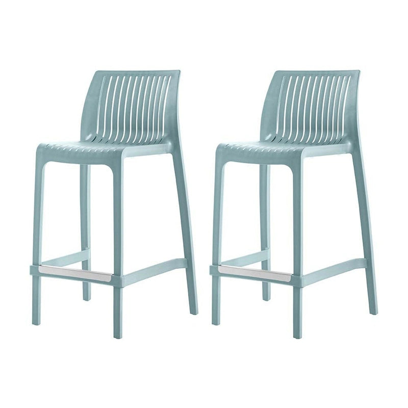 HomeRoots Set of Four 26 Baby Blue Heavy Duty Plastic Low Back Outdoor Counter Height Bar Chairs