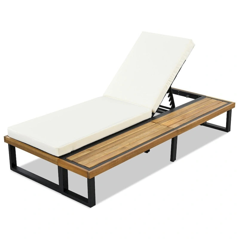 Outdoor Chaise Lounge Chair with 5-position Adjustable Backrest and Cushion