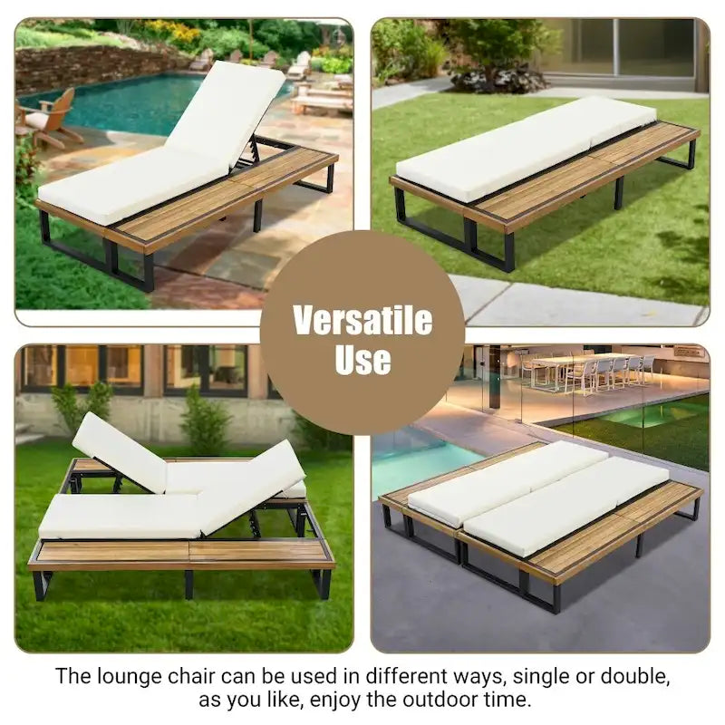 Outdoor Chaise Lounge Chair with 5-position Adjustable Backrest and Cushion