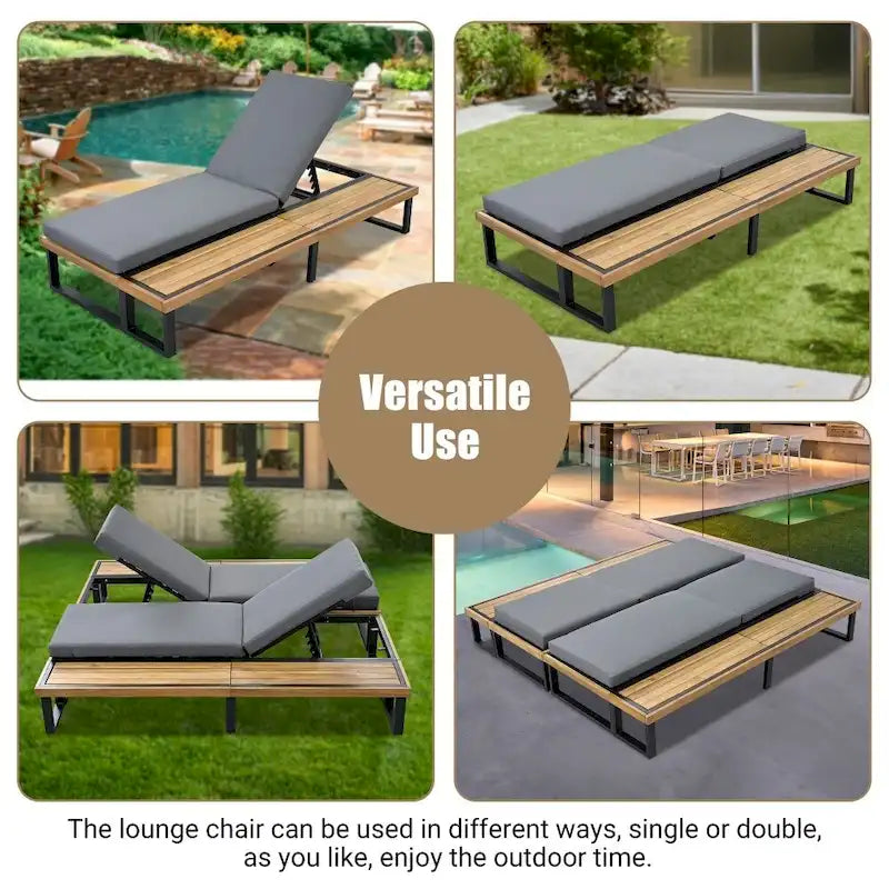 Outdoor Chaise Lounge Chair with 5-position Adjustable Backrest and Cushion