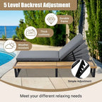 Outdoor Chaise Lounge Chair with 5-position Adjustable Backrest and Cushion