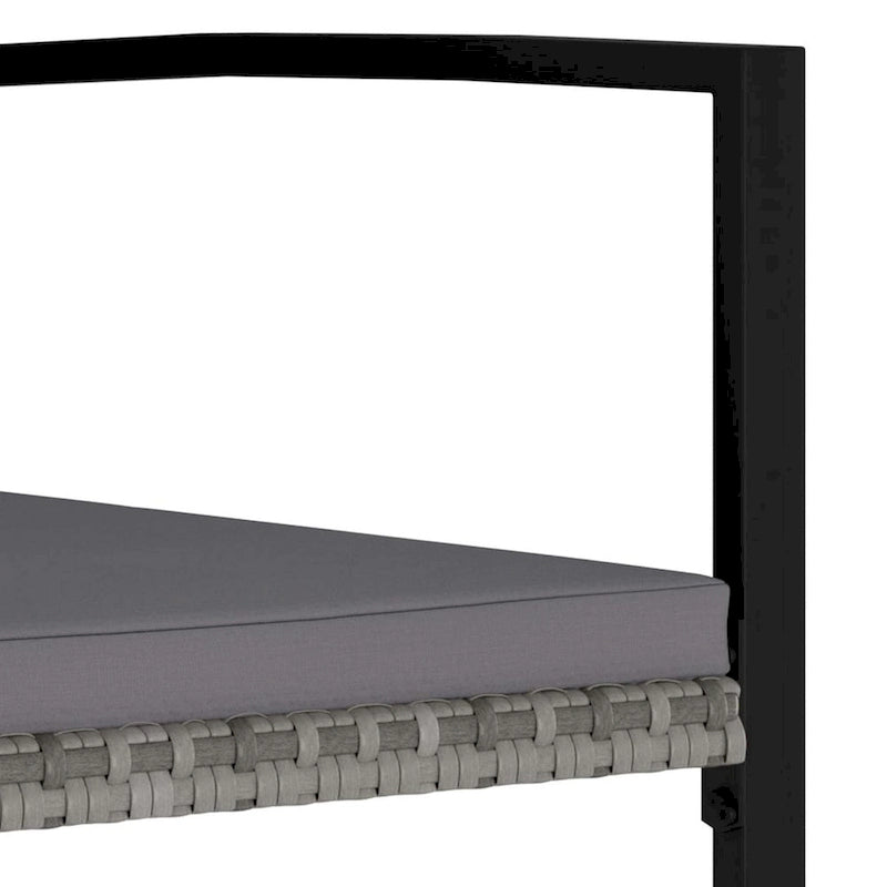 Outdoor Dining Set of 4, Gray Poly Rattan, Black Steel Frame