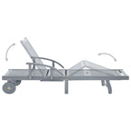 Outdoor Sun Chaise Lounger, Slatted Gray Acacia Wood Frame w Wheels