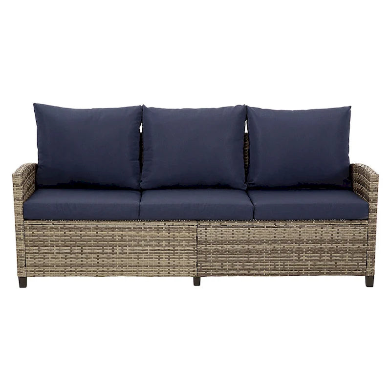 5-Piece 3-Seater Outdoor Wicker Sofa Couch with Comfy Cushions