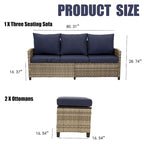 5-Piece 3-Seater Outdoor Wicker Sofa Couch with Comfy Cushions