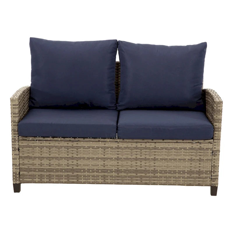 4-Piece Outdoor Wicker Patio Seating Sofa, 1 Love-seat and 2 Single Sofa