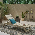 Maki Chaise Lounge Grey Acacia Wood and Metal Adjustable Outdoor Patio Furniture 78in