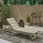 Maki Chaise Lounge Grey Acacia Wood and Metal Adjustable Outdoor Patio Furniture 78in