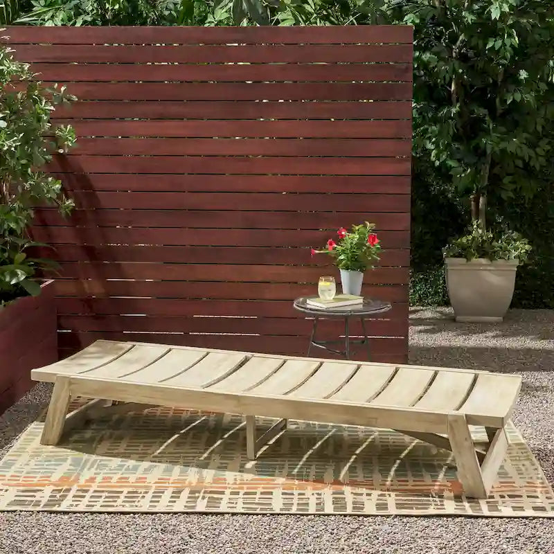Maki Chaise Lounge Grey Acacia Wood and Metal Adjustable Outdoor Patio Furniture 78in