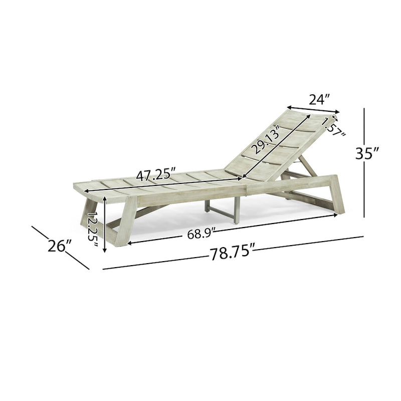 Maki Chaise Lounge Grey Acacia Wood and Metal Adjustable Outdoor Patio Furniture 78in