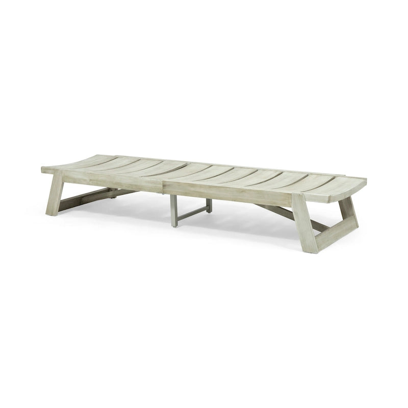 Maki Chaise Lounge Grey Acacia Wood and Metal Adjustable Outdoor Patio Furniture 78in