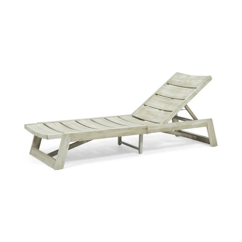 Maki Chaise Lounge Grey Acacia Wood and Metal Adjustable Outdoor Patio Furniture 78in