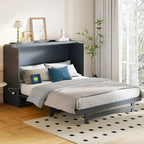 Foldable Murphy Cabinet Bed with Drawer and USB Ports – Grey / White, Full / Queen, 1–2 Person