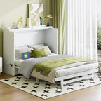 Foldable Murphy Cabinet Bed with Drawer and USB Ports – Grey / White, Full / Queen, 1–2 Person