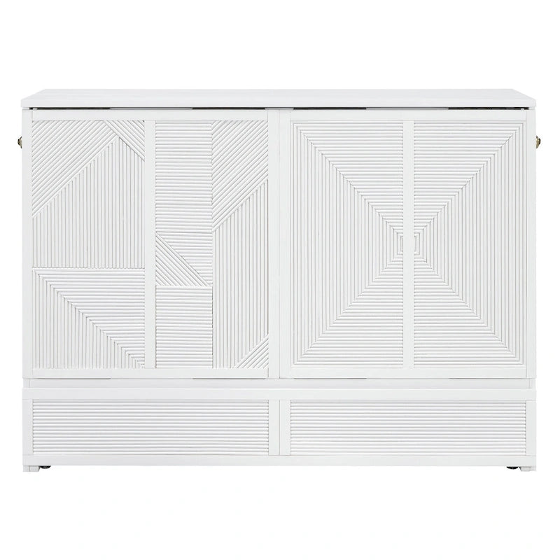 Foldable Murphy Cabinet Bed with Drawer and USB Ports – Grey / White, Full / Queen, 1–2 Person