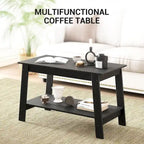 2-Tier Coffee Table with Storage Shelf – White / Black / Brown, Rustic Industrial Style