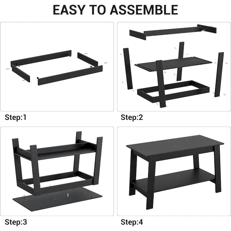 2-Tier Coffee Table with Storage Shelf – White / Black / Brown, Rustic Industrial Style