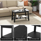 2-Tier Coffee Table with Storage Shelf – White / Black / Brown, Rustic Industrial Style