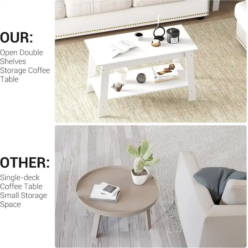 2-Tier Coffee Table with Storage Shelf – White / Black / Brown, Rustic Industrial Style