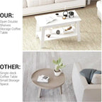 2-Tier Coffee Table with Storage Shelf – White / Black / Brown, Rustic Industrial Style