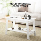 2-Tier Coffee Table with Storage Shelf – White / Black / Brown, Rustic Industrial Style