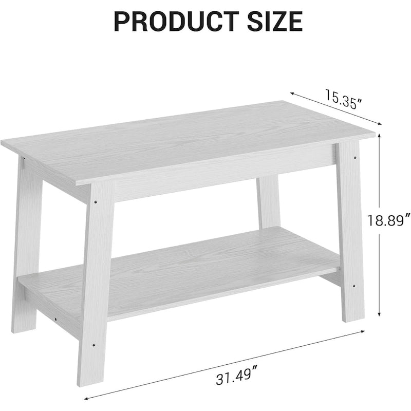 2-Tier Coffee Table with Storage Shelf – White / Black / Brown, Rustic Industrial Style