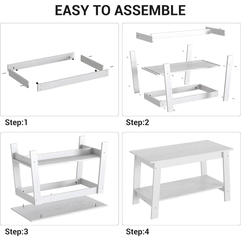 2-Tier Coffee Table with Storage Shelf – White / Black / Brown, Rustic Industrial Style