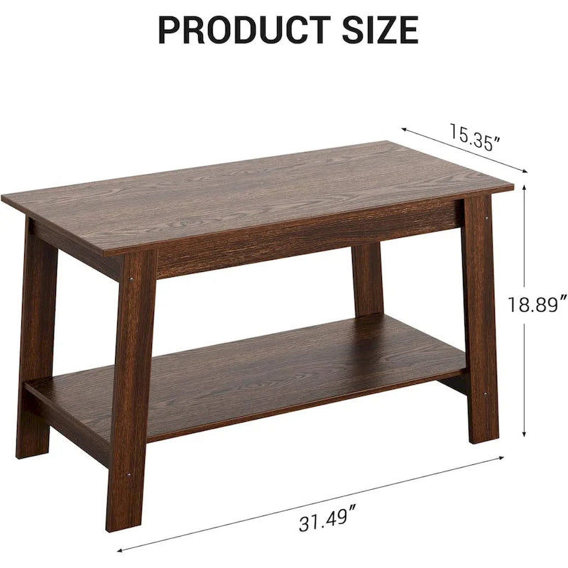 2-Tier Coffee Table with Storage Shelf – White / Black / Brown, Rustic Industrial Style