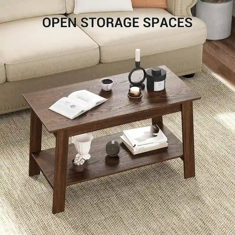 2-Tier Coffee Table with Storage Shelf – White / Black / Brown, Rustic Industrial Style