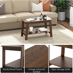 2-Tier Coffee Table with Storage Shelf – White / Black / Brown, Rustic Industrial Style
