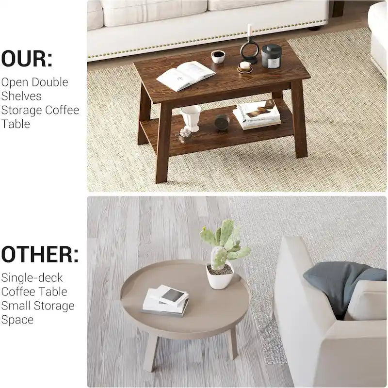 2-Tier Coffee Table with Storage Shelf – White / Black / Brown, Rustic Industrial Style