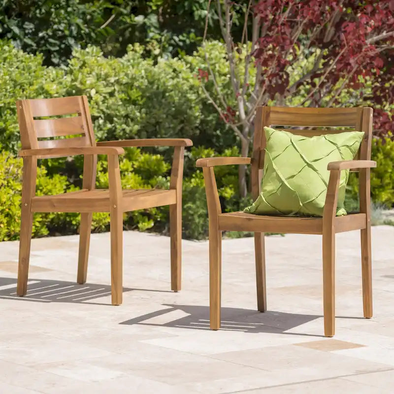 Acacia Wood Patio Dining Chairs Set of 2