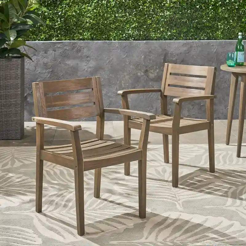 Acacia Wood Patio Dining Chairs Set of 2