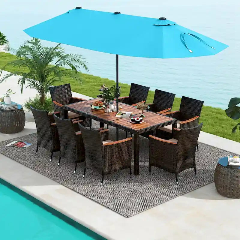 Costway 11 PCS Patio Wicker Dining Set with Double-Sided Outdoor - See Details