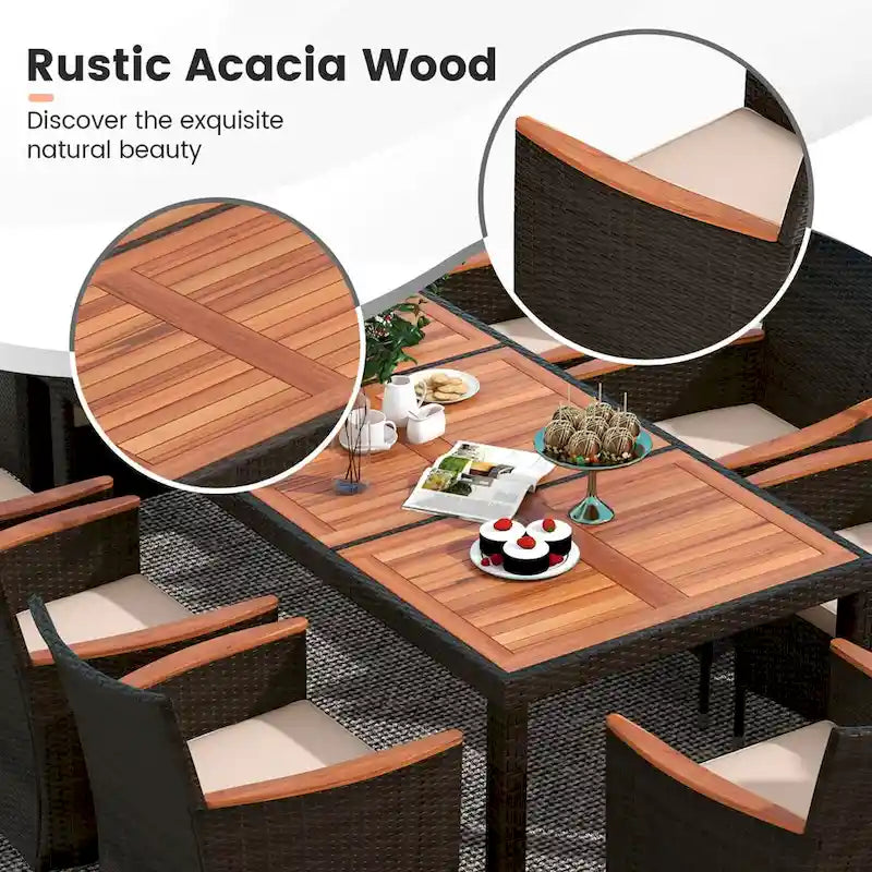 Costway 11 PCS Patio Wicker Dining Set with Double-Sided Outdoor - See Details