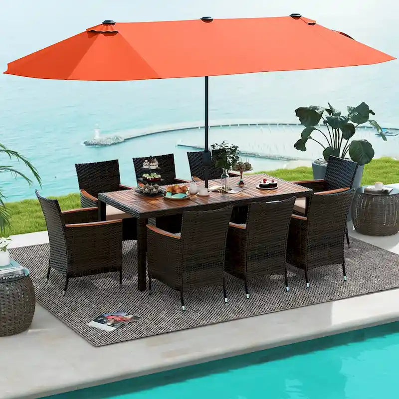 Costway 11 PCS Patio Wicker Dining Set with Double-Sided Outdoor - See Details