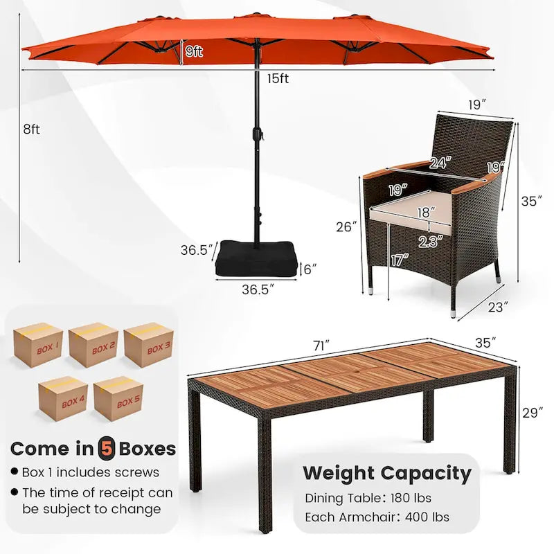 Costway 11 PCS Patio Wicker Dining Set with Double-Sided Outdoor - See Details