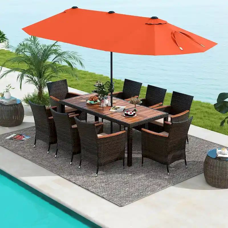 Costway 11 PCS Patio Wicker Dining Set with Double-Sided Outdoor - See Details