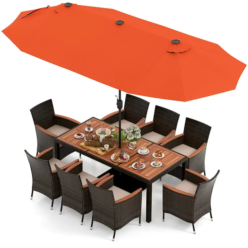 Costway 11 PCS Patio Wicker Dining Set with Double-Sided Outdoor - See Details
