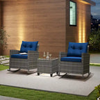 Costway 3 PCS Patio Wicker Rocking Set with Tempered Glass Table & - See Details
