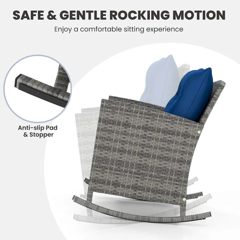 Costway 3 PCS Patio Wicker Rocking Set with Tempered Glass Table & - See Details