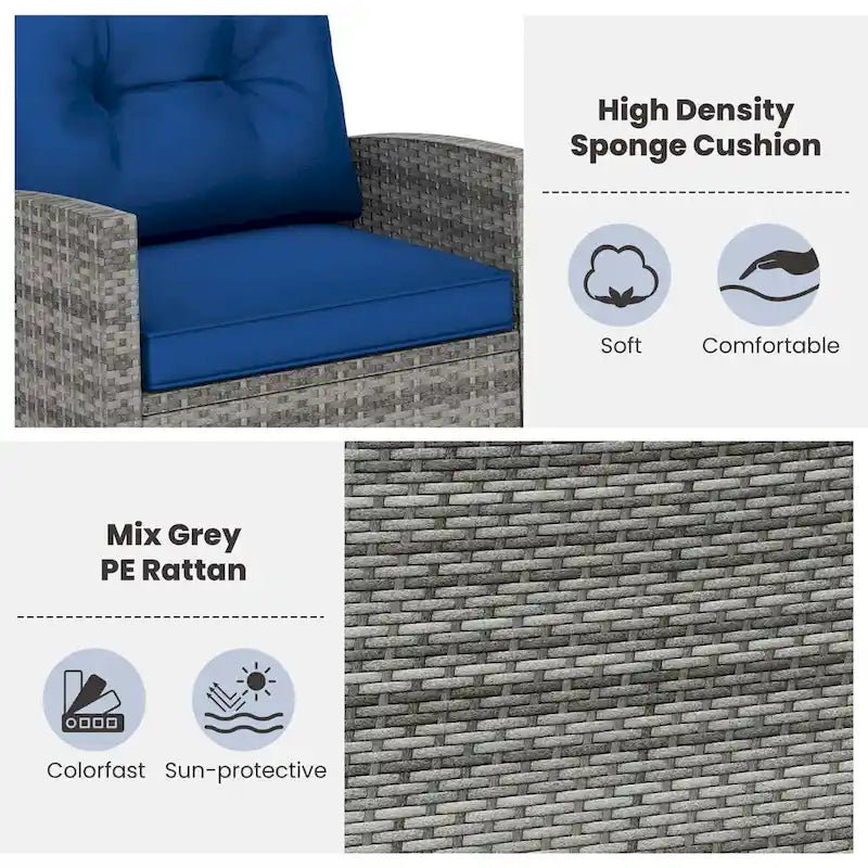 Costway 3 PCS Patio Wicker Rocking Set with Tempered Glass Table & - See Details