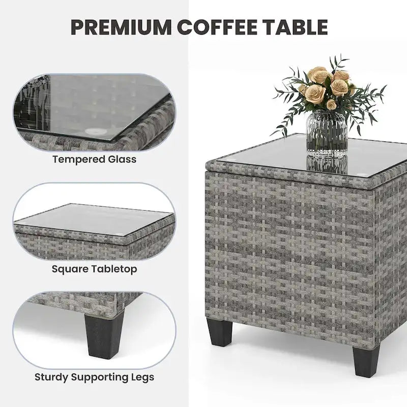 Costway 3 PCS Patio Wicker Rocking Set with Tempered Glass Table & - See Details