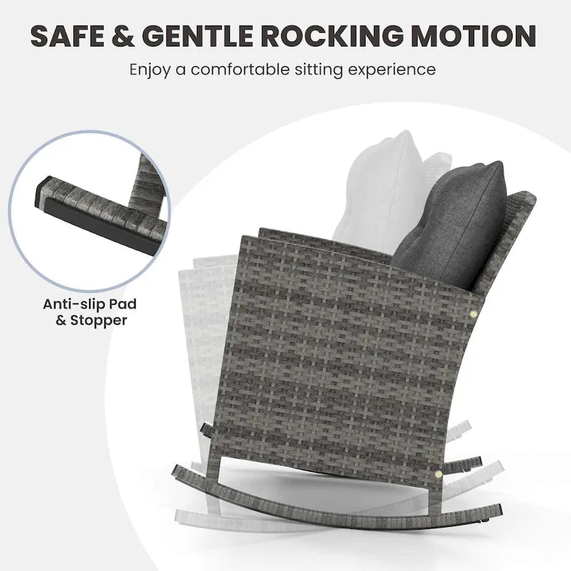 Costway 3 PCS Patio Wicker Rocking Set with Tempered Glass Table & - See Details