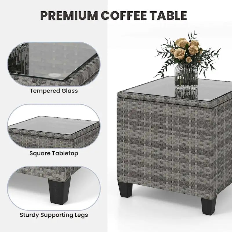 Costway 3 PCS Patio Wicker Rocking Set with Tempered Glass Table & - See Details