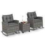 Costway 3 PCS Patio Wicker Rocking Set with Tempered Glass Table & - See Details