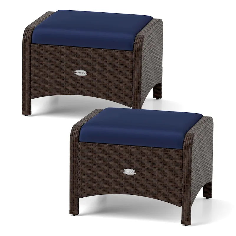 Patiojoy 2 Pieces Outdoor Patio PE Wicker Ottomans with Removable - See Details