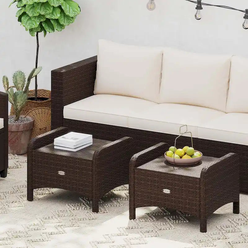 Patiojoy 2 Pieces Outdoor Patio PE Wicker Ottomans with Removable - See Details